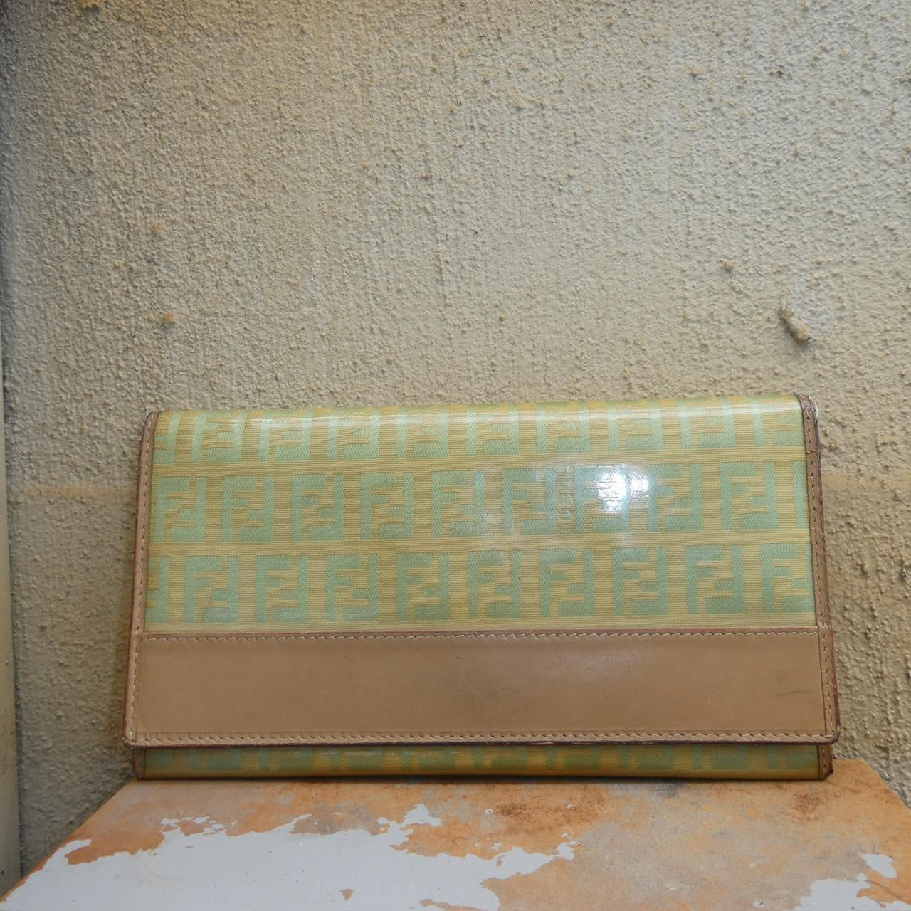 vintage Fendi patent leather light/neon green and yellow wallet