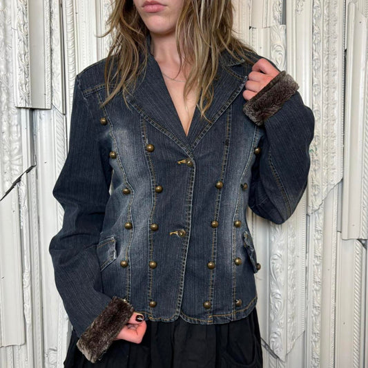 Elite Jeans y2k dark wash denim button down collared jacket