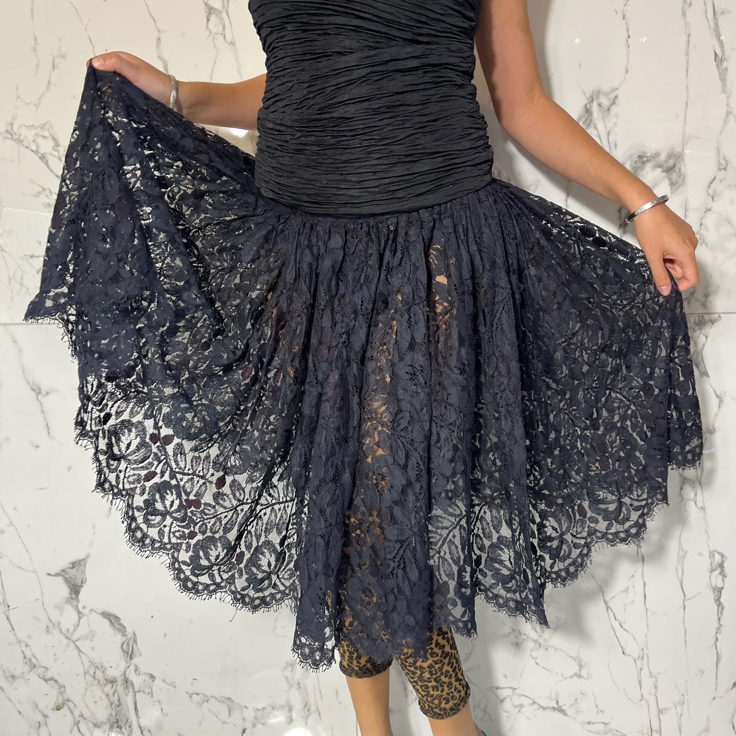 Christine Thomson lack lace high waisted midi skirt