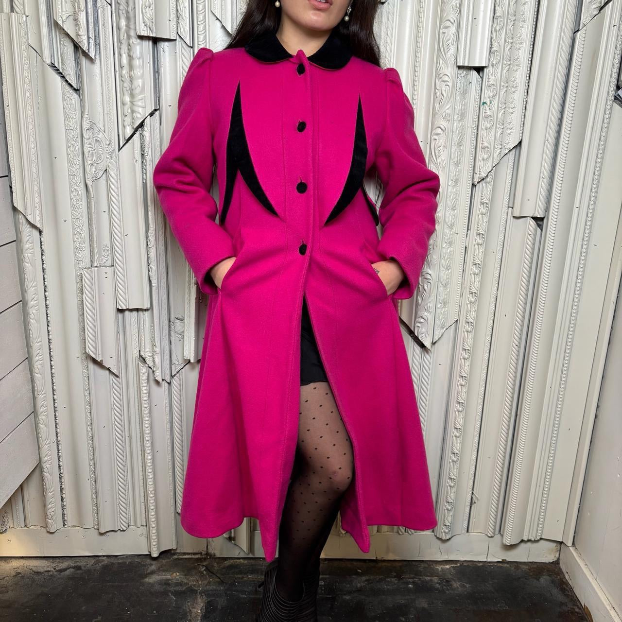 Rothschild wool pink and black button down trench coat