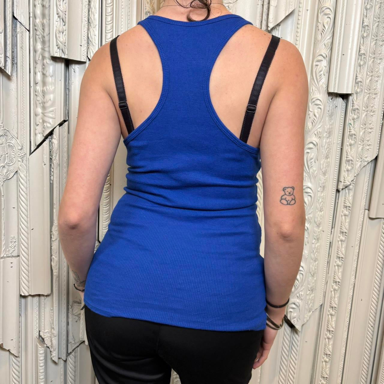 Guess cotton/polyester blend blue racer back tank top