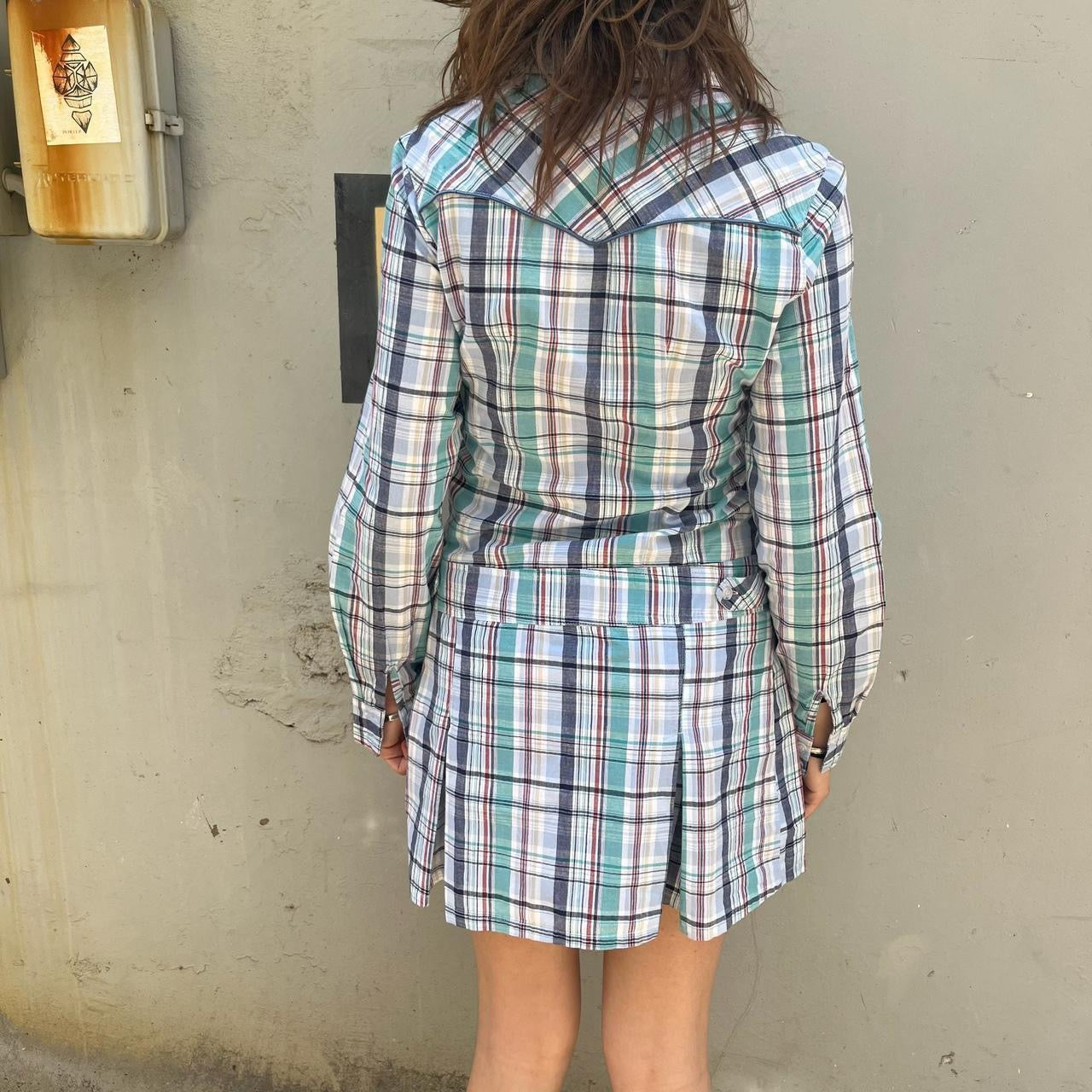 Sans Souci Y2K plaid long sleeve button down drop waist mini dress