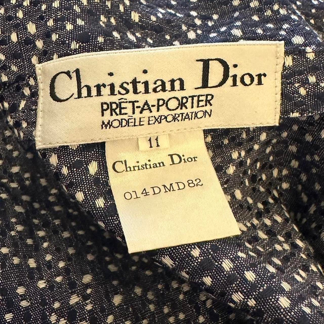 Christian Dior navy and white polka dot button up blouse