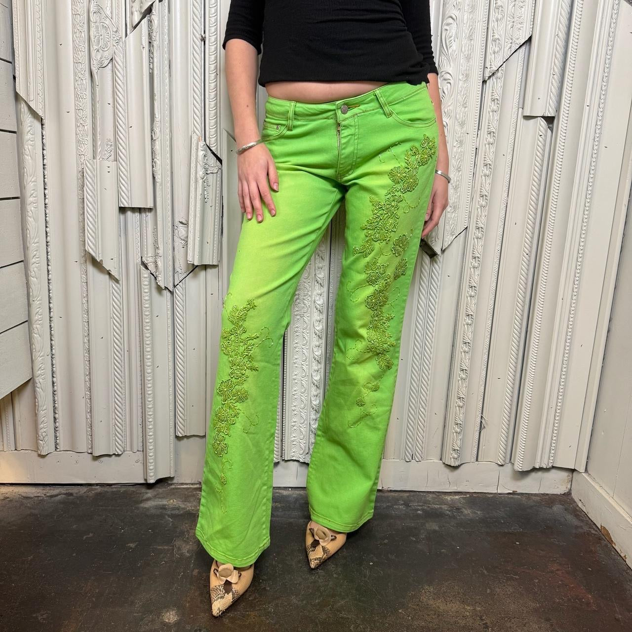 Panzia deadstock Y2K neon green low rise jeans