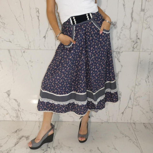 Gunne Sax vintage high waisted patterned midi skirt