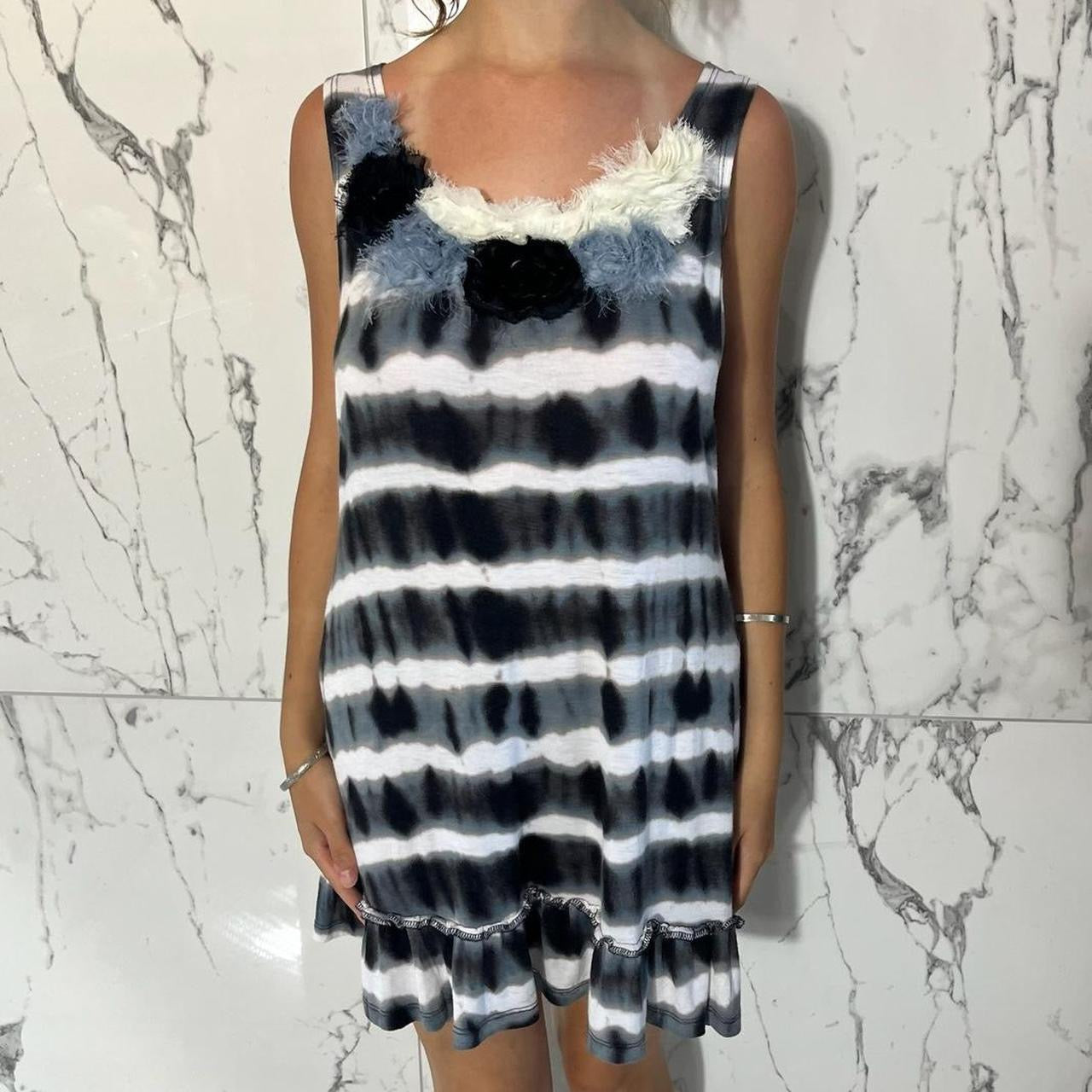 Change Apparel grey, black and white tie dye striped dress