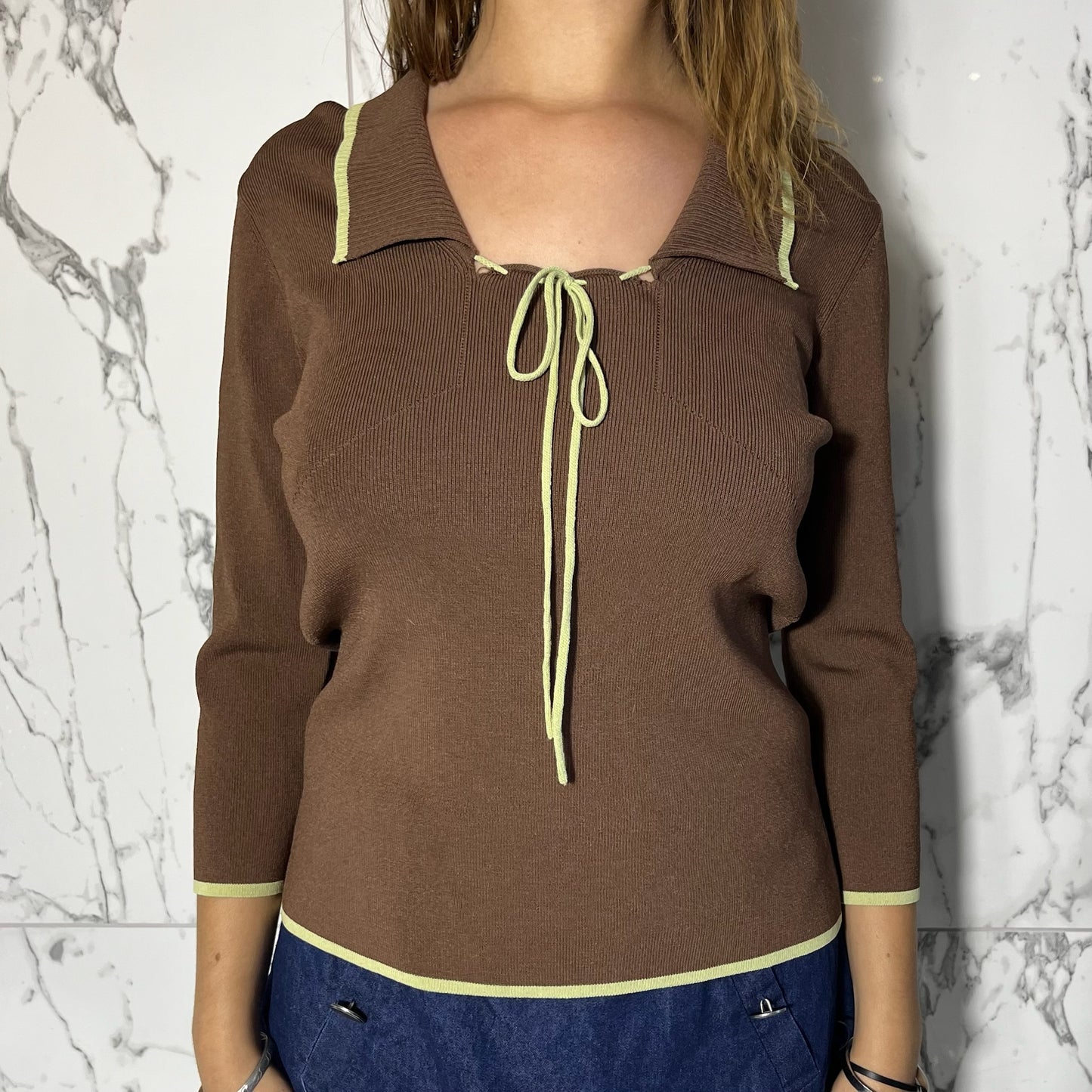 Max Studio brown and light green vintage 90s knit top