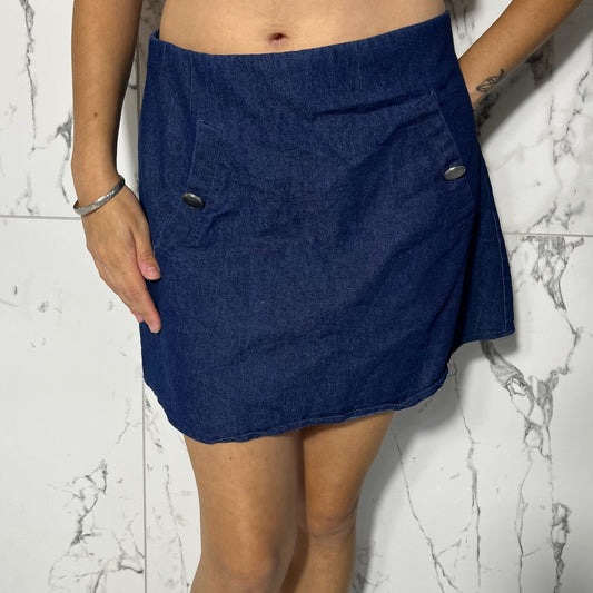 Messini navy denim mini skirt with a pocket detail