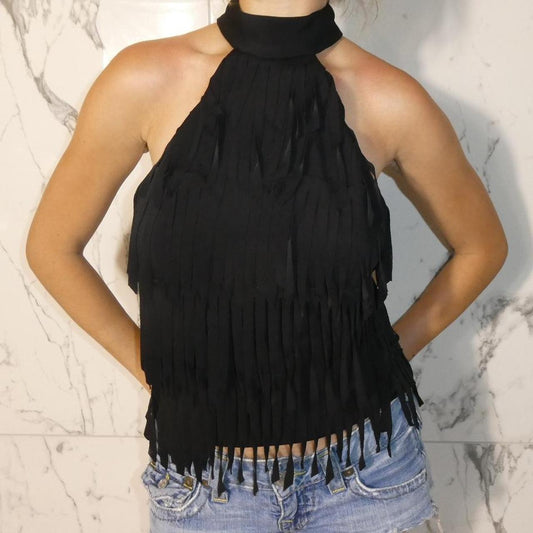 Cache 90s black halter neck top