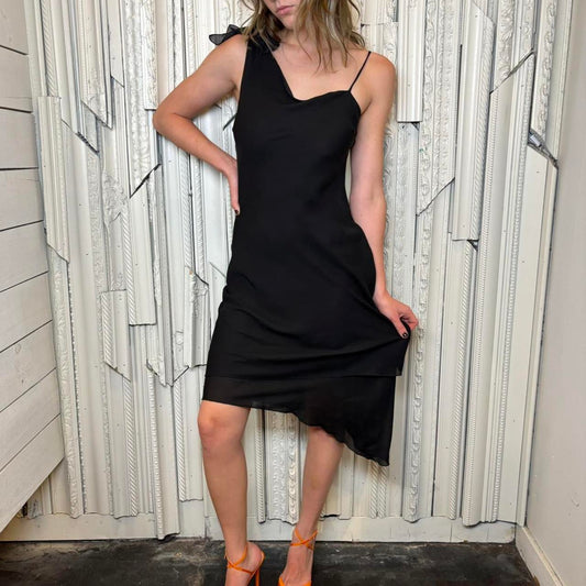 X-traordinary black asymmetrical hem and neckline midi dress