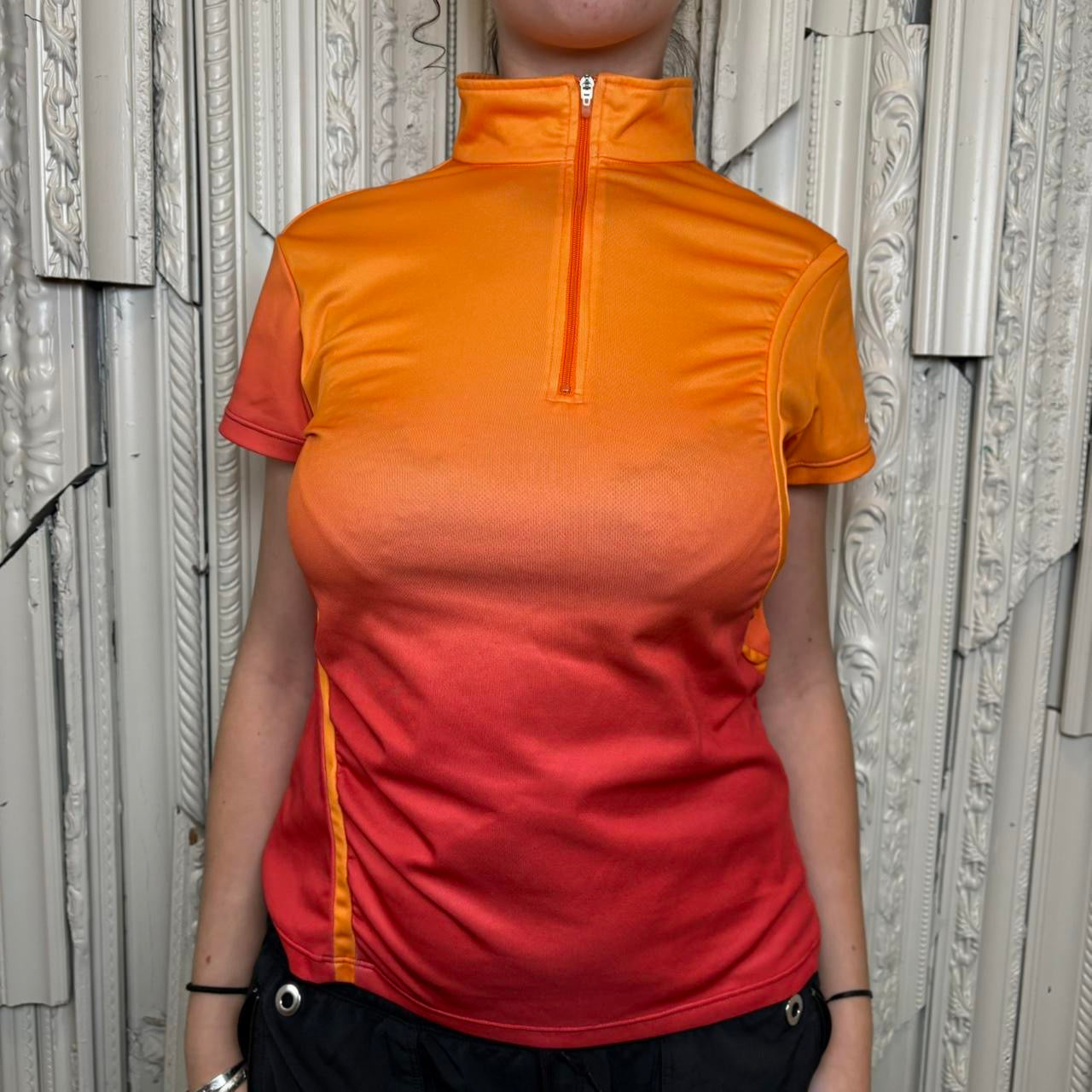 Ellesse orange and red quarter zip mock neck sporty tee