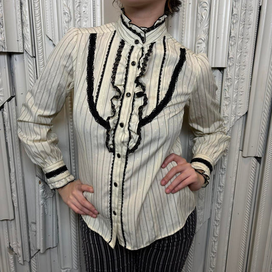 Axes Femme cream and black pinstriped button down