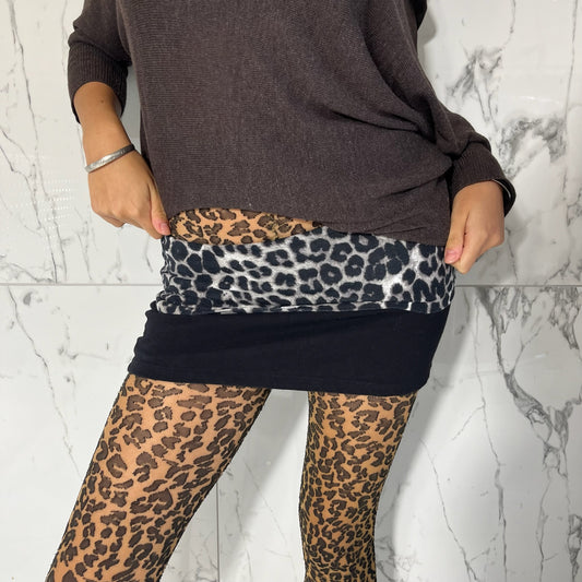 Express black and grey leopard print mini skirt