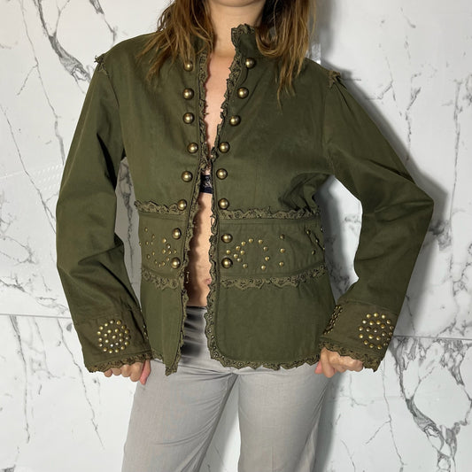 Mix Nouveau green “military” jacket with gold hardware