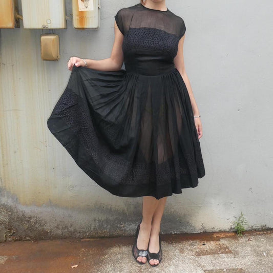 R&K Vintage sheer black midi dress