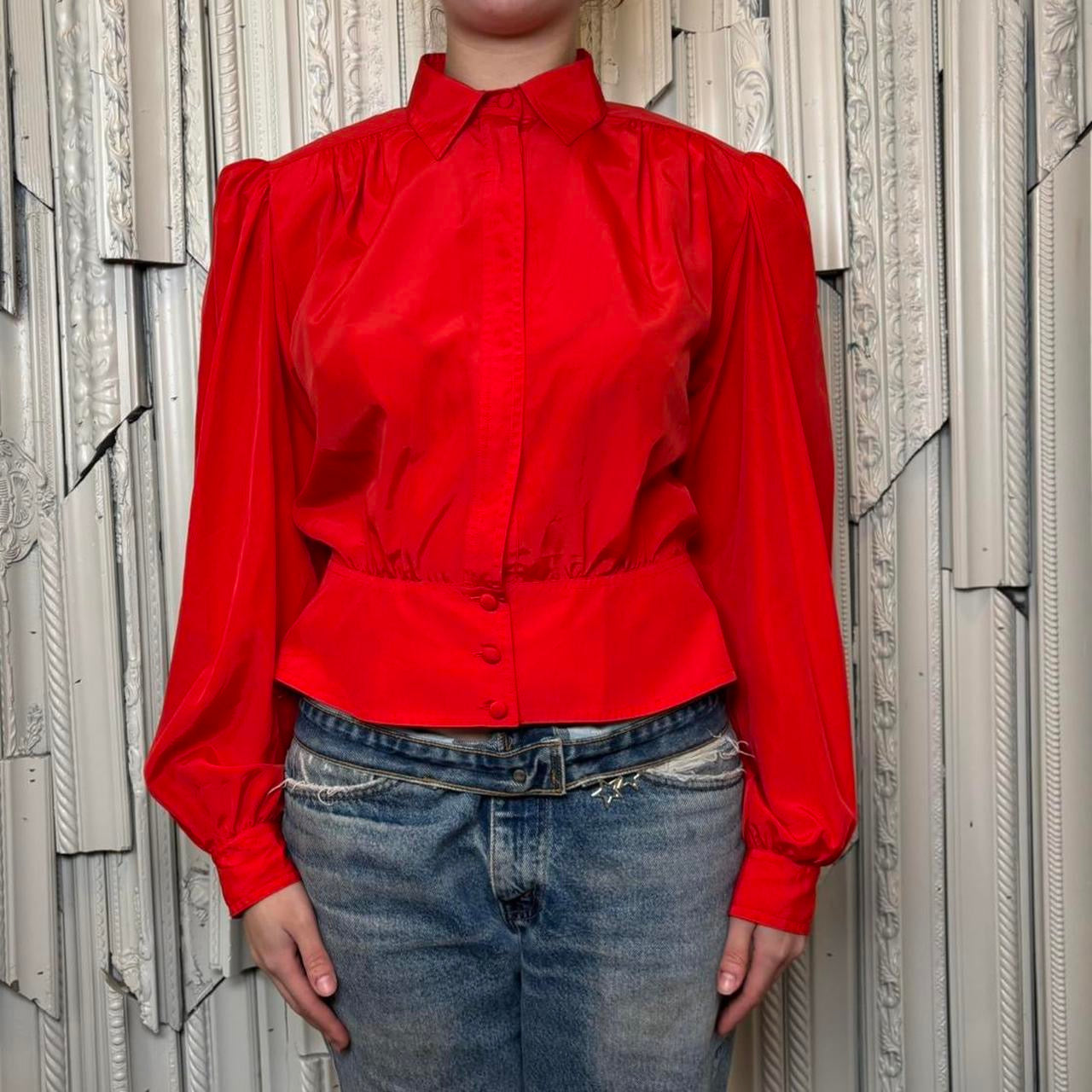 Josephine Petites red polyester button down collared blouse