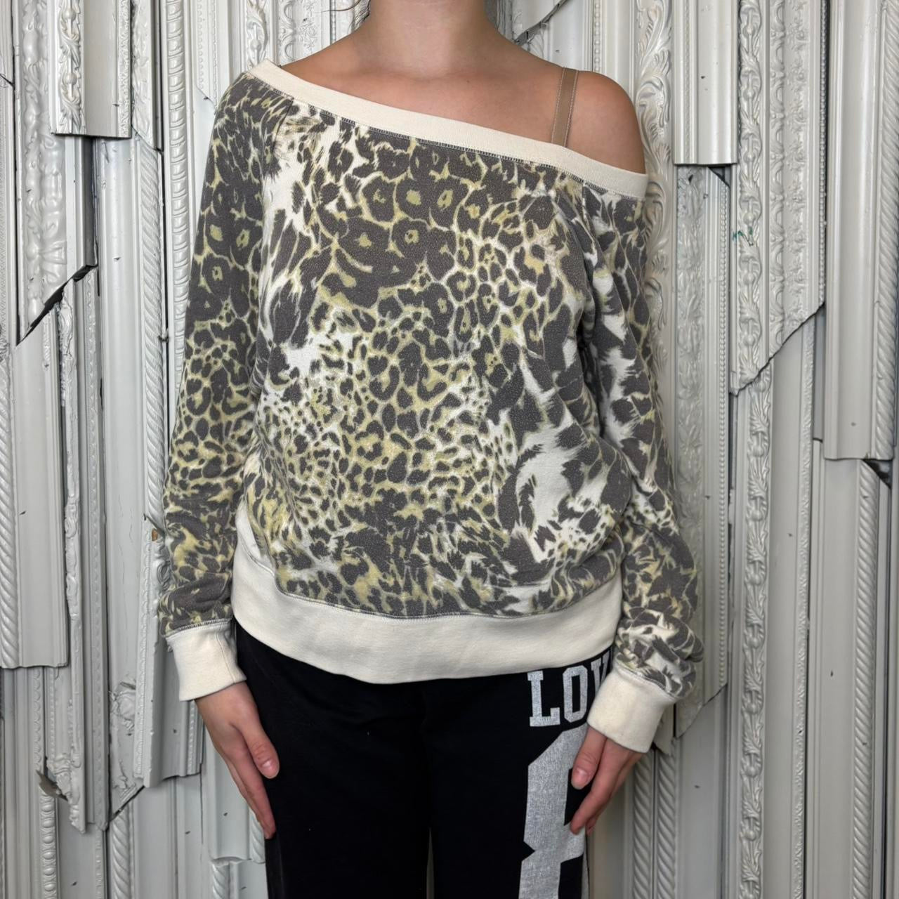 Moda International leopard print slouchy crewneck