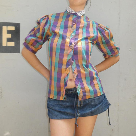 Dig It Vintage multicolor plaid collared button down top