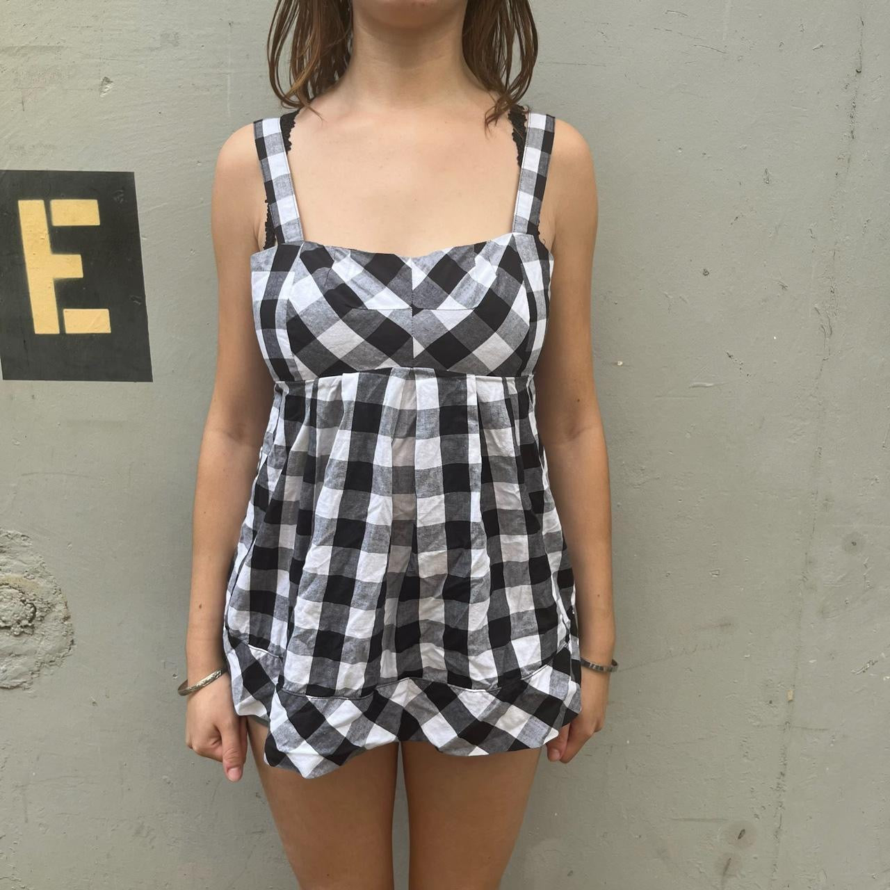 Twenty One Mid 2000s black and white checkered plaid babydoll dress