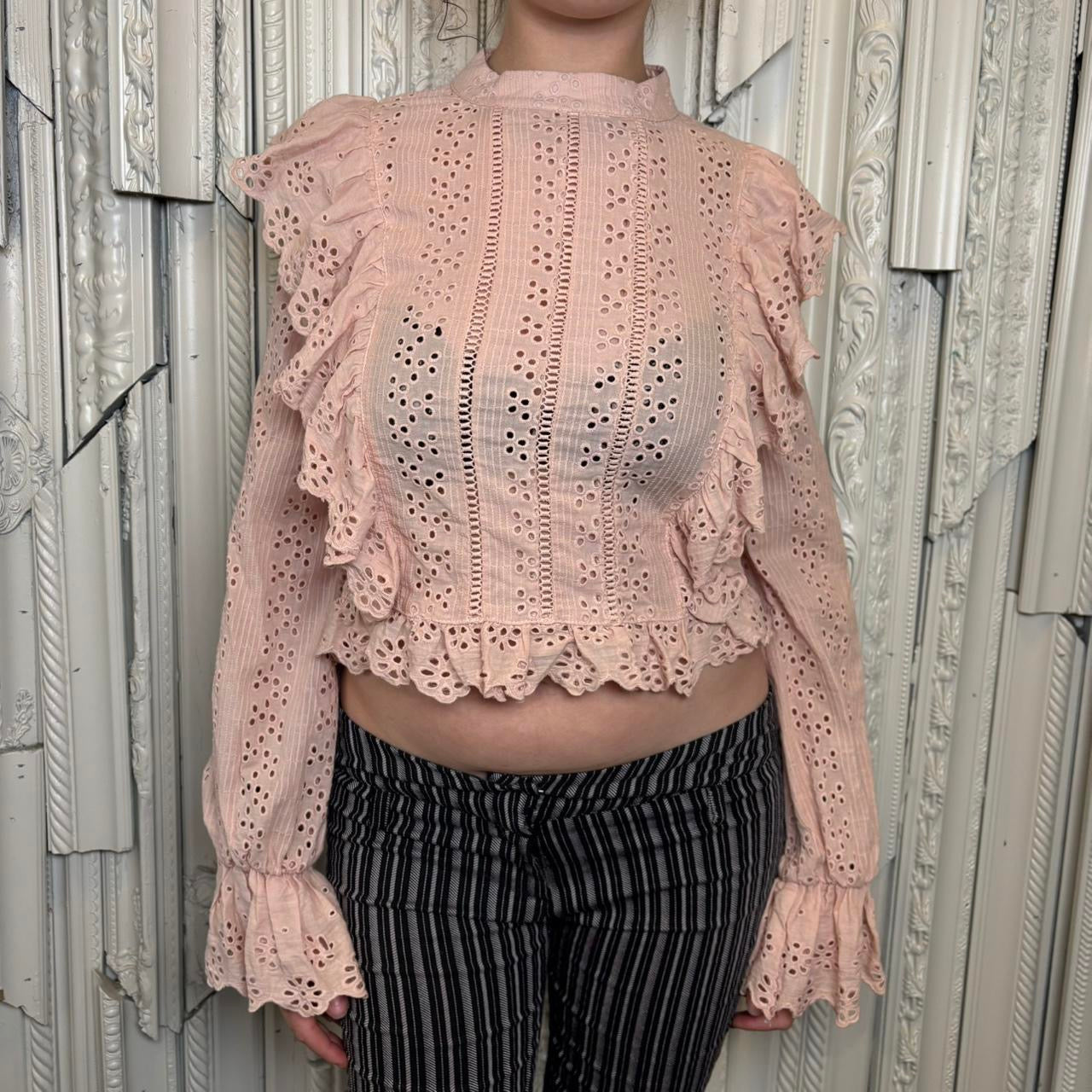 The Impeccable Pig pink eyelet lace long sleeve top