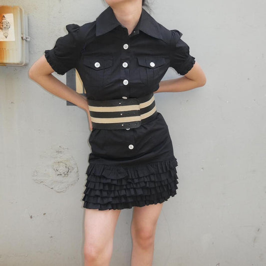 Oh Yes Black collared button down cargo mini dress