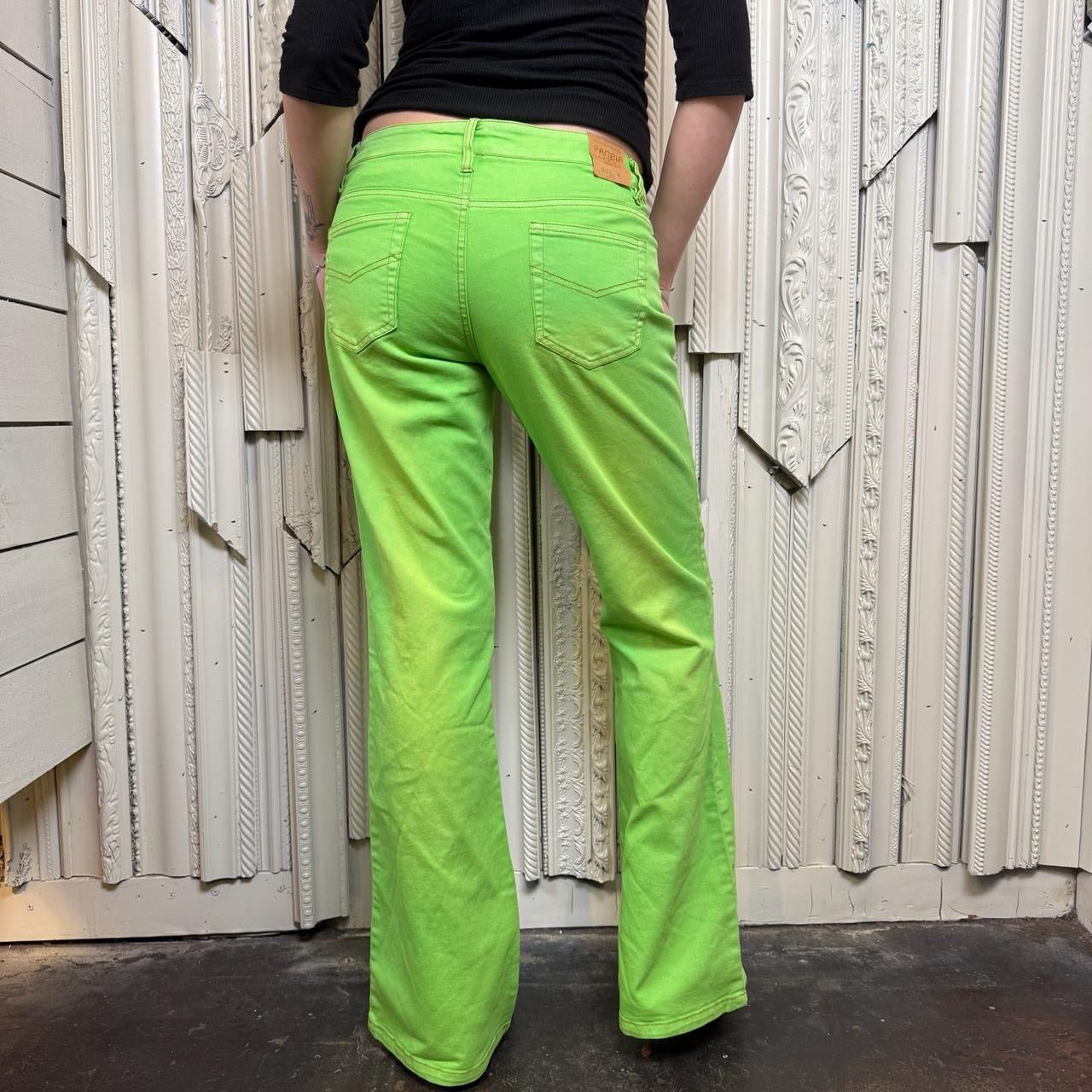 Panzia deadstock Y2K neon green low rise jeans