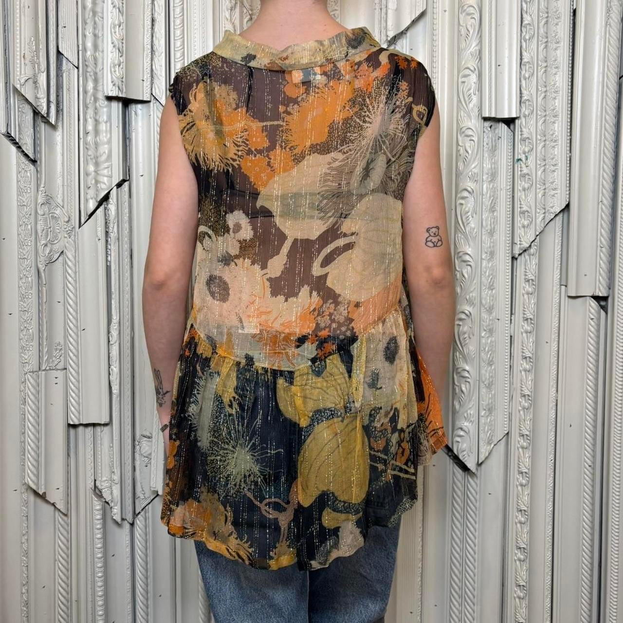 Dries Van Noten multicolored sheer floral print tunic blouse