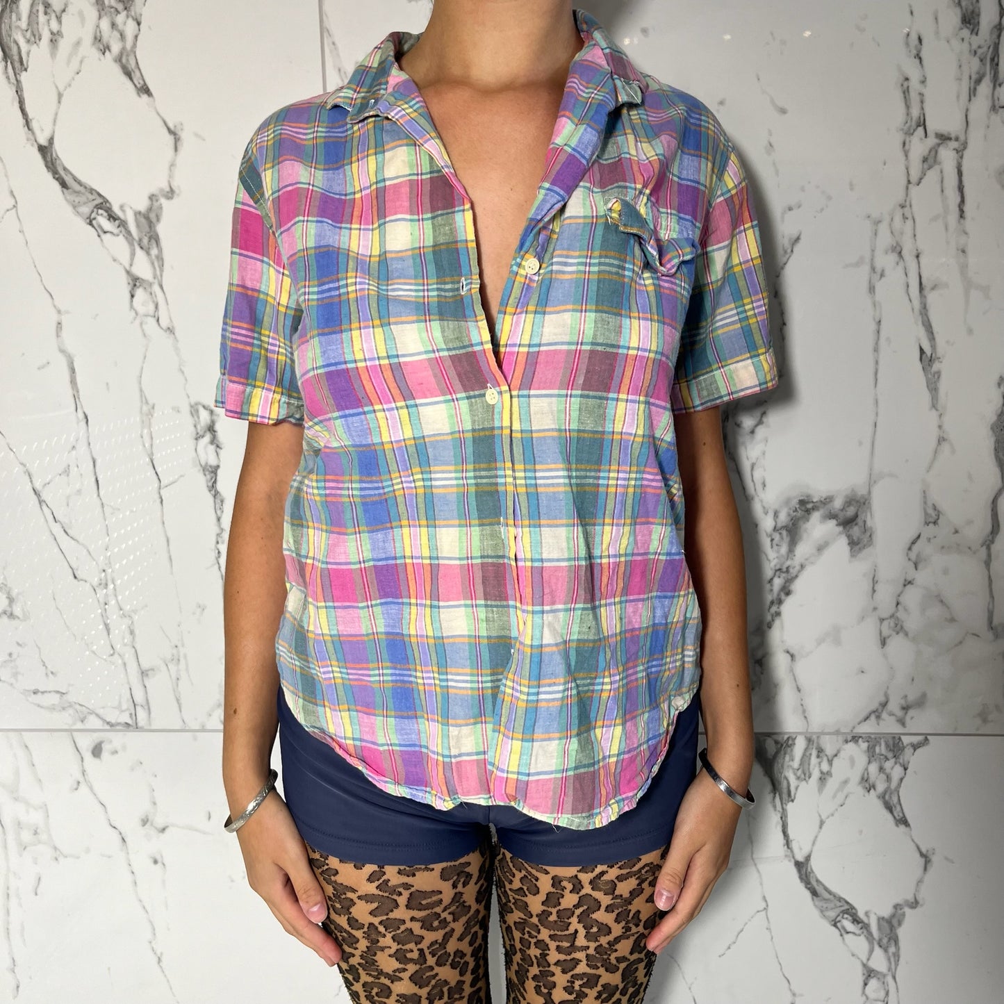 Jordache multicolor plaid button down top