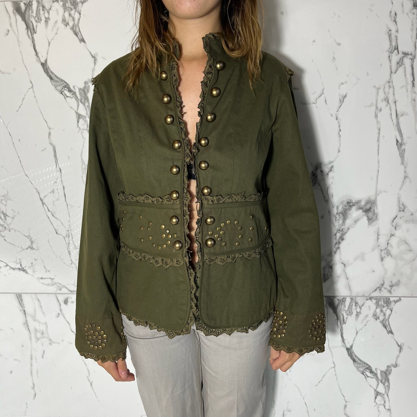 Mix Nouveau green “military” jacket with gold hardware