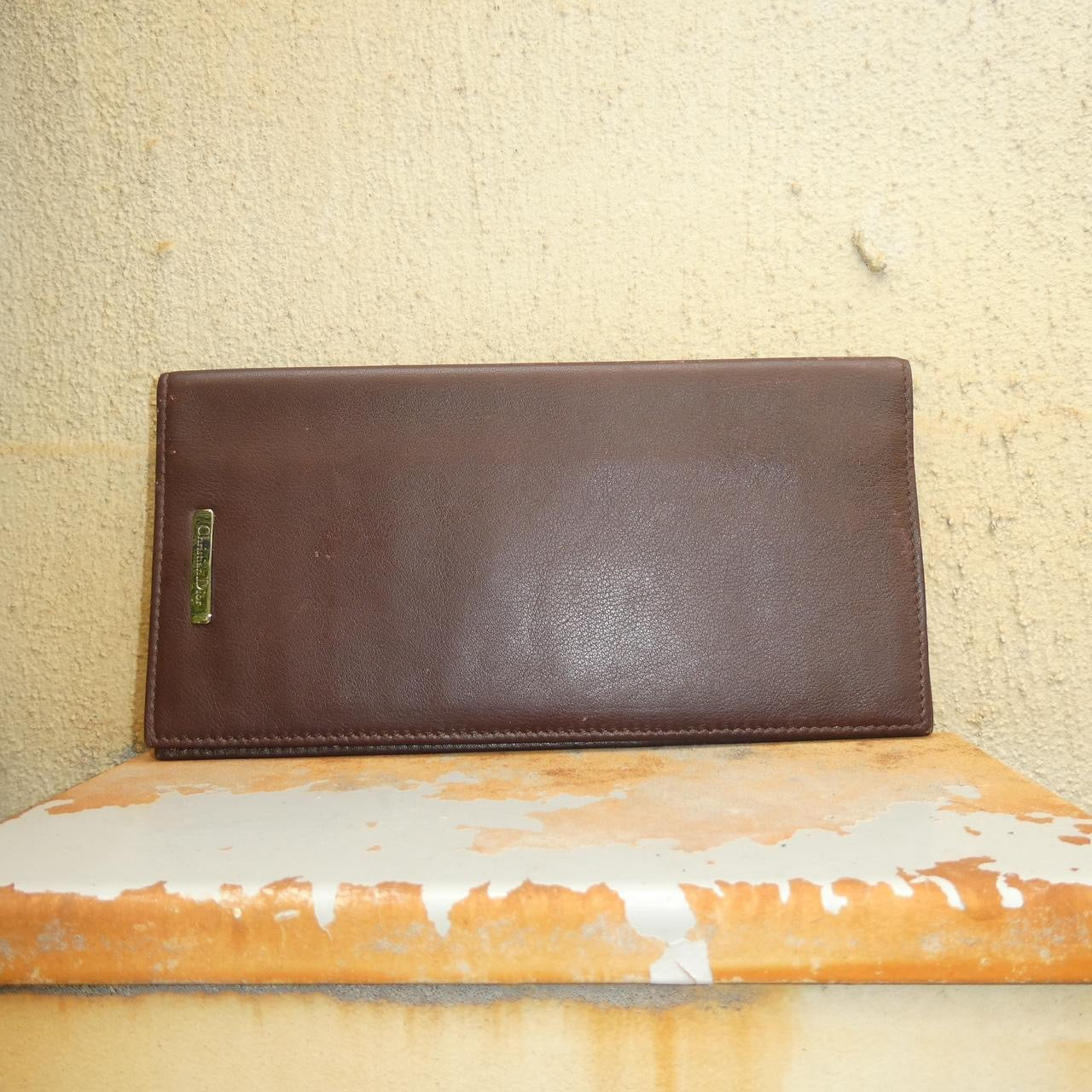 80s Christian Dior brown leather long wallet