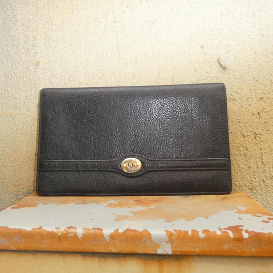 80s Christian Dior black leather long wallet