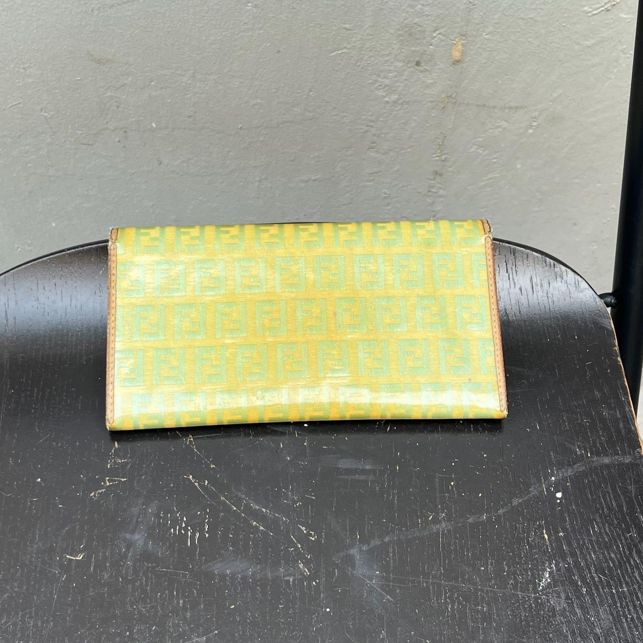 vintage Fendi patent leather light/neon green and yellow wallet