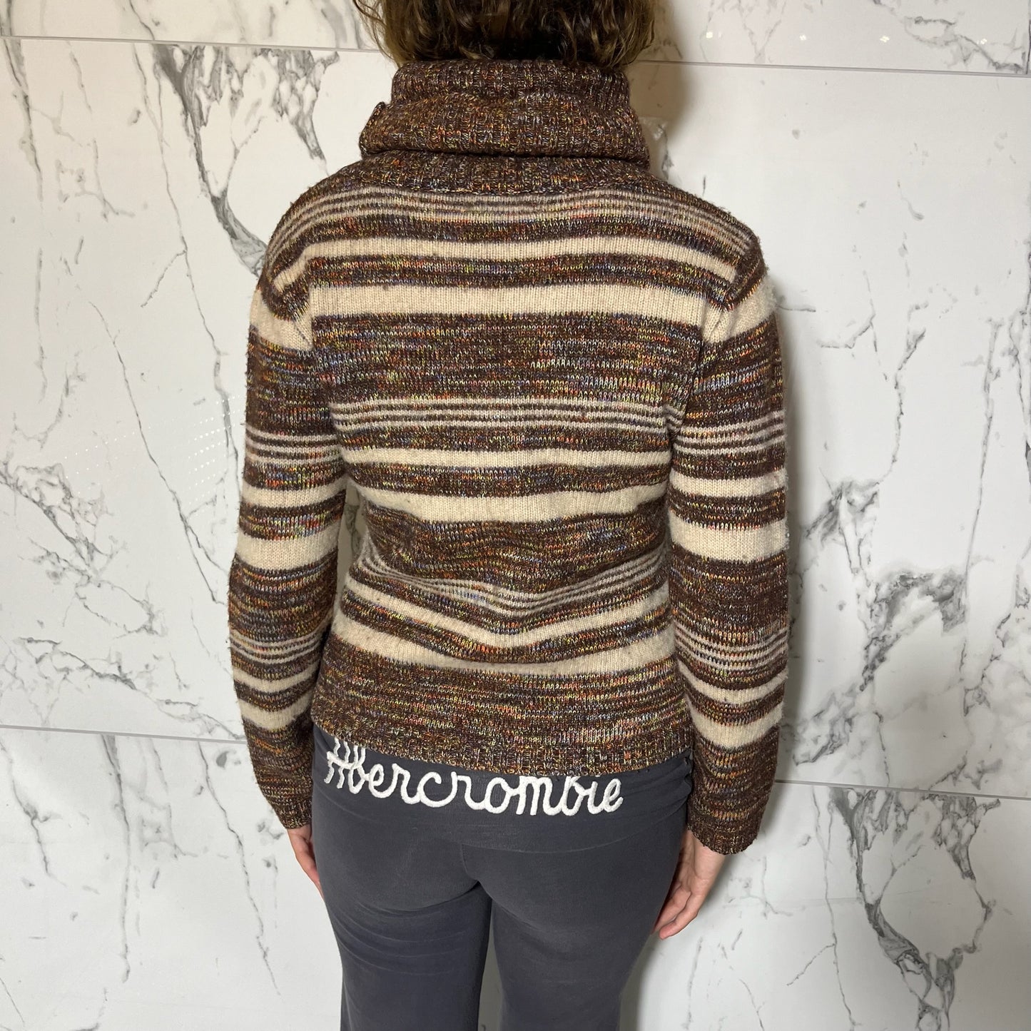 Wang LSN brown and tan striped knit turtleneck sweater