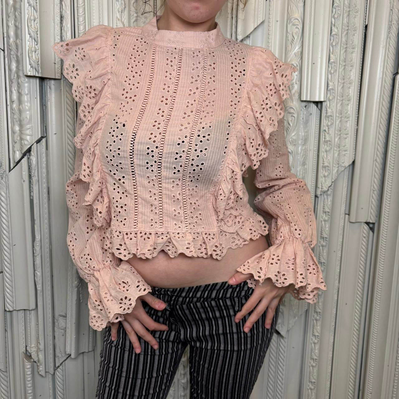 The Impeccable Pig pink eyelet lace long sleeve top