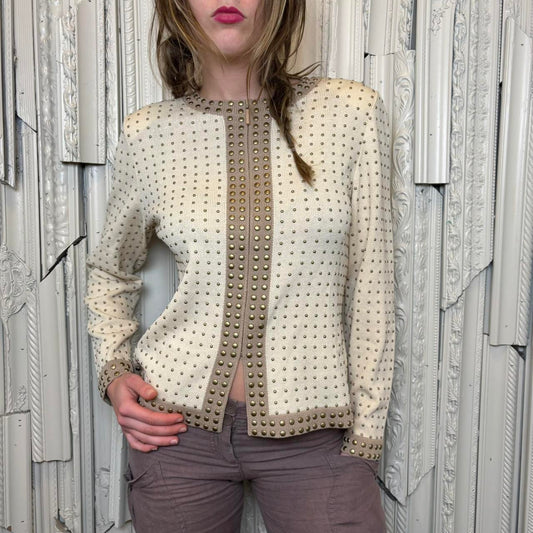 Toula deadstock wool/rayon blend cream and tan zip up jacket