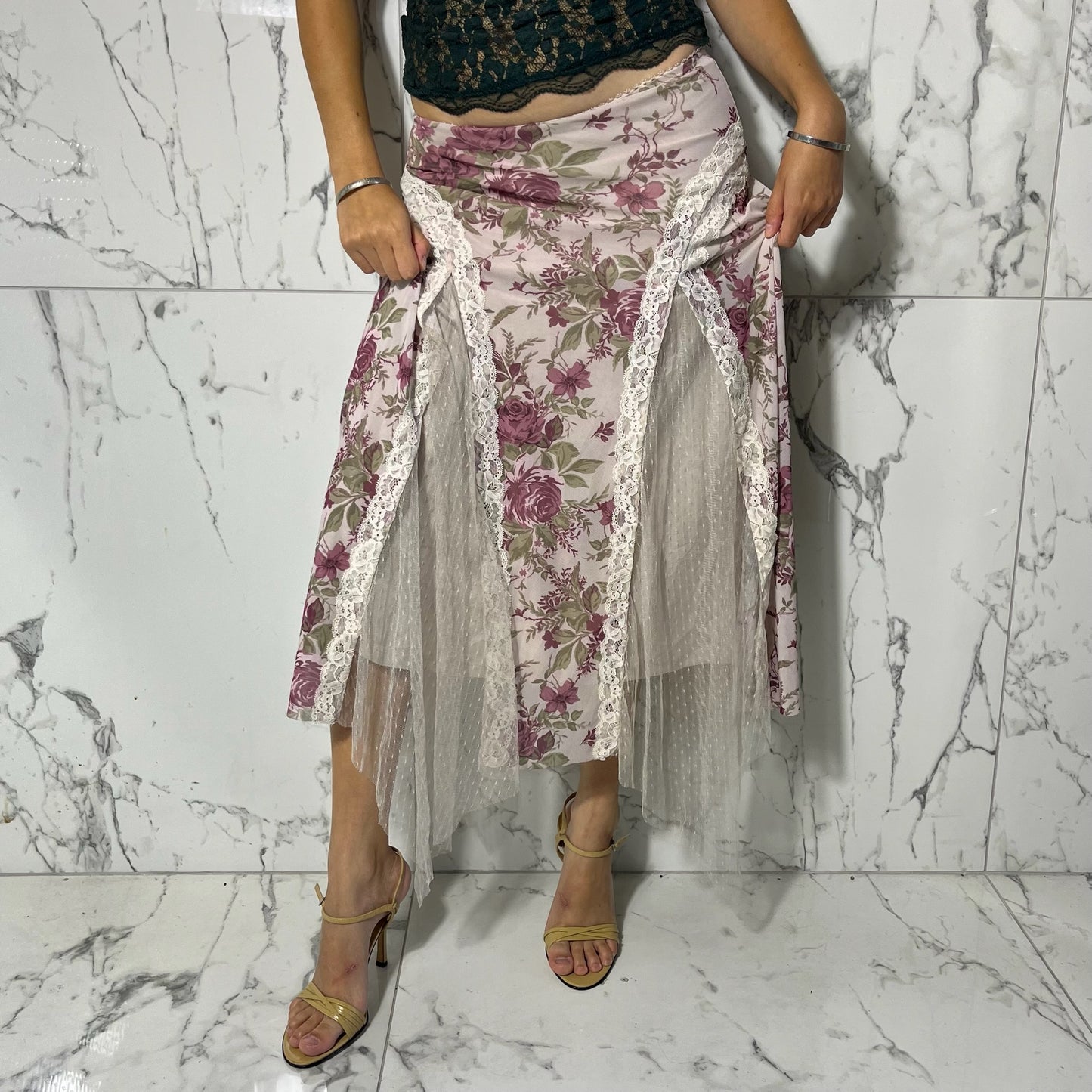 SO floral midi skirt with lace detail