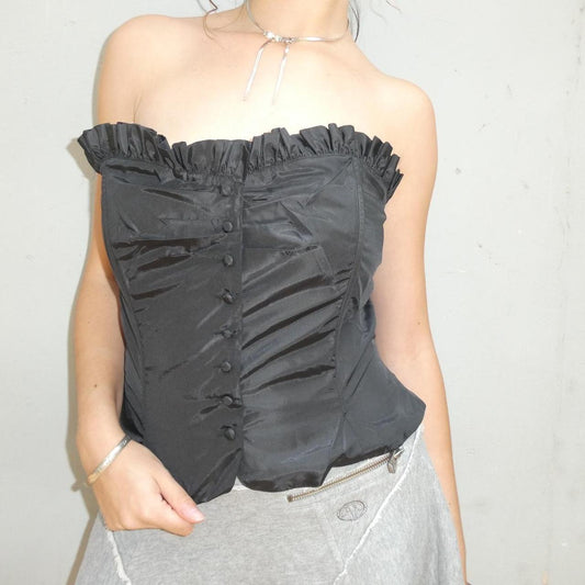 In Wear Vintage black polyester button down corset top