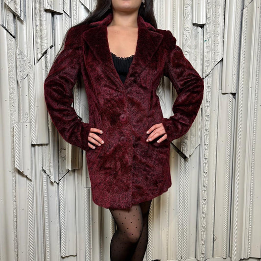 Bisou Bisou red faux fur collared button down coat