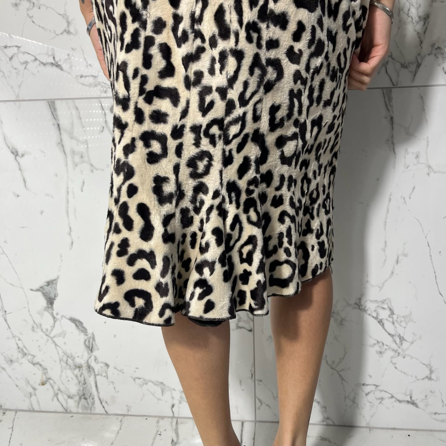 Etcetera leopard cream color faux-fur print midi skirt