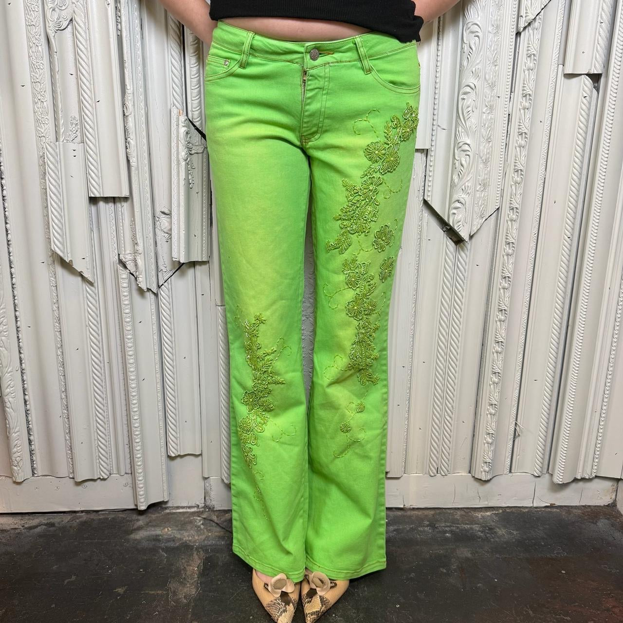 Panzia deadstock Y2K neon green low rise jeans