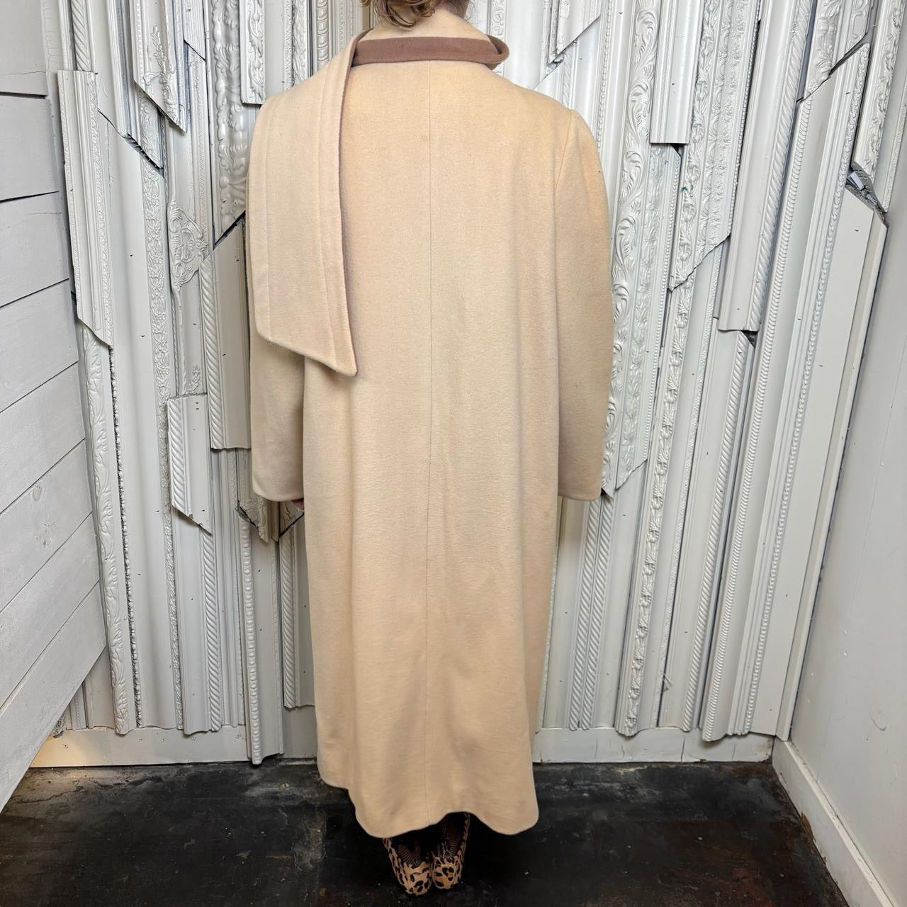 Alorna vintage 60s cream and brown long wool trench coat