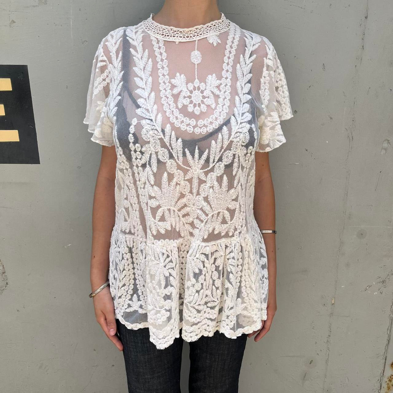 mesh floral embroidered boho top