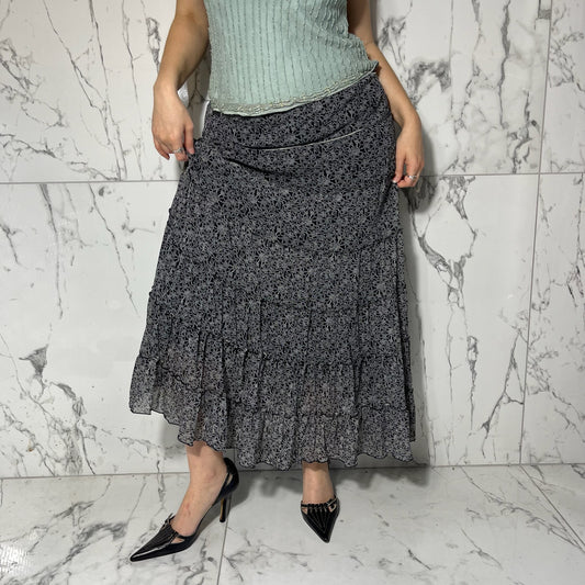 Studio M black and grey abstract floral print maxi skirt