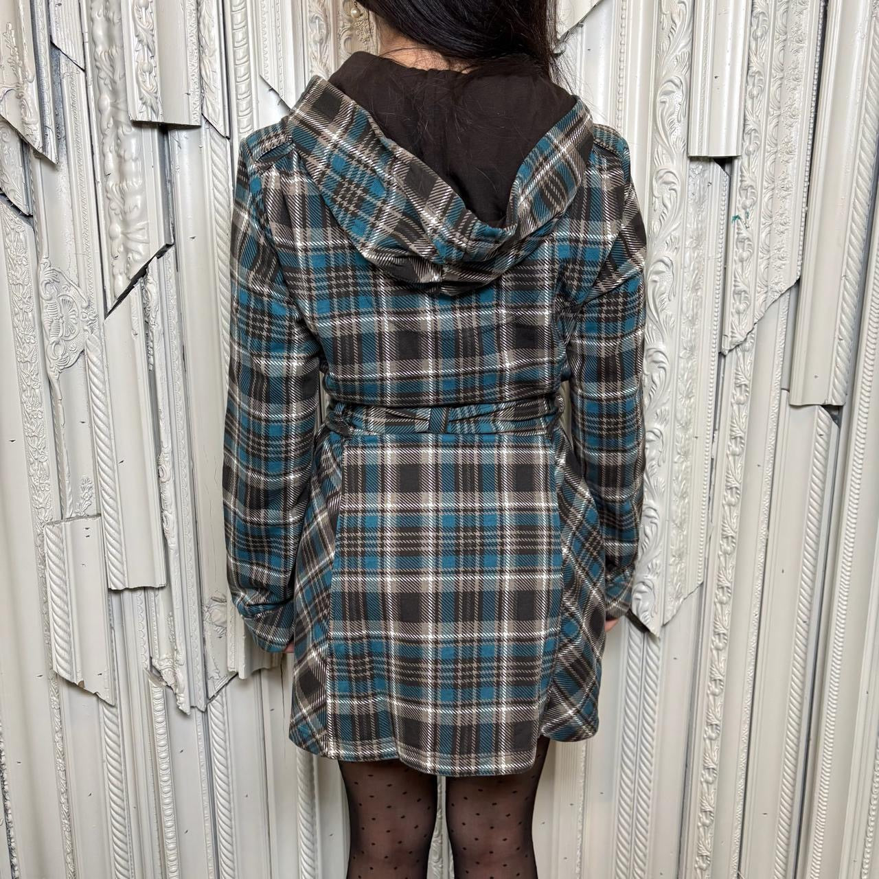 Self Esteem blue and grey plaid button down coat