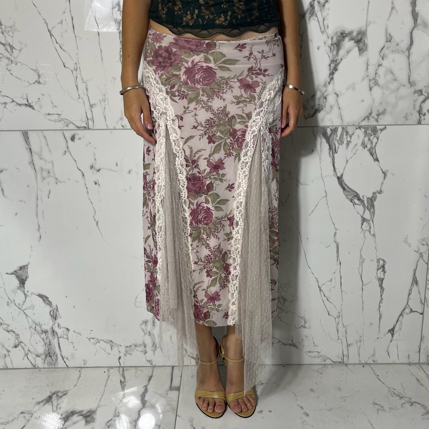 SO floral midi skirt with lace detail