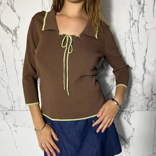 Max Studio brown and light green vintage 90s knit top