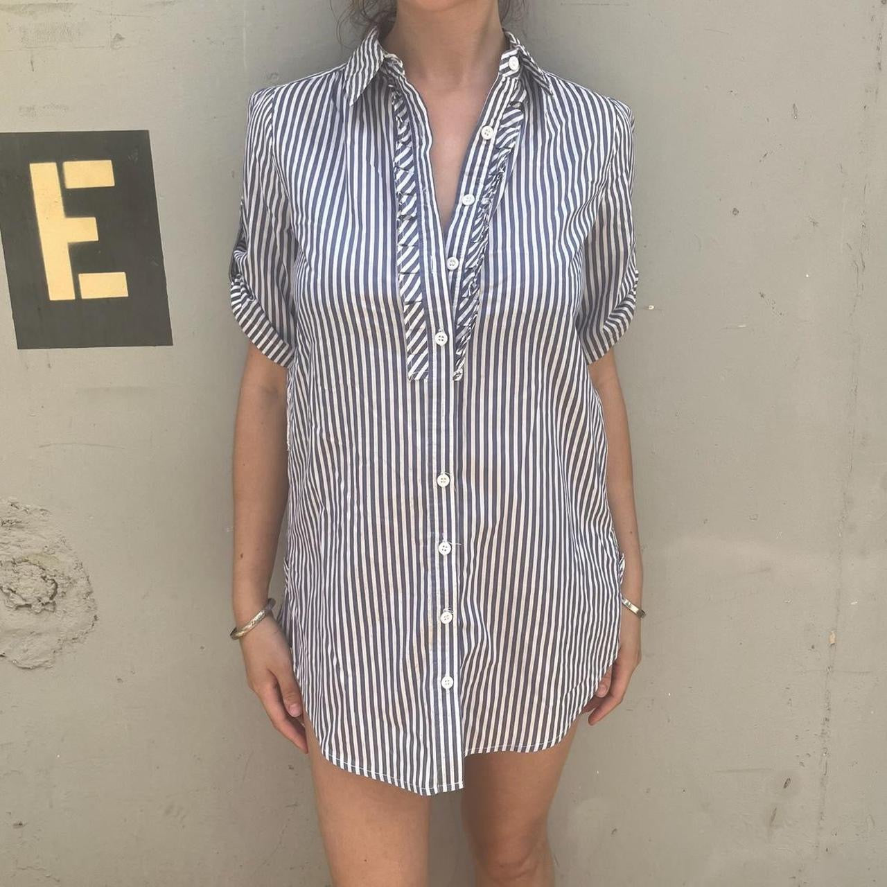 Forever 21 Blue and white pinstripe button down top/micro dress