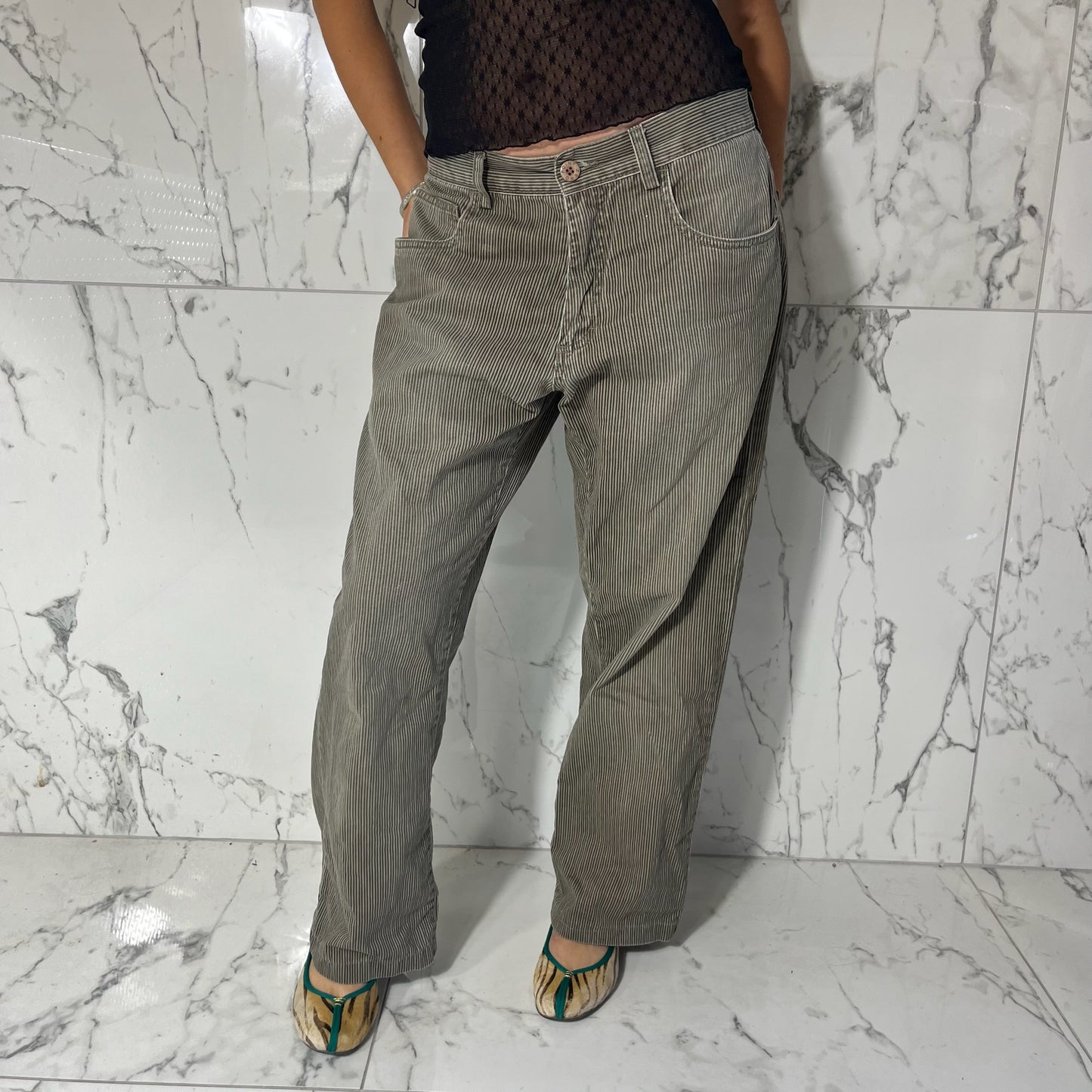 Point Zero khaki and than stripe straight leg pants