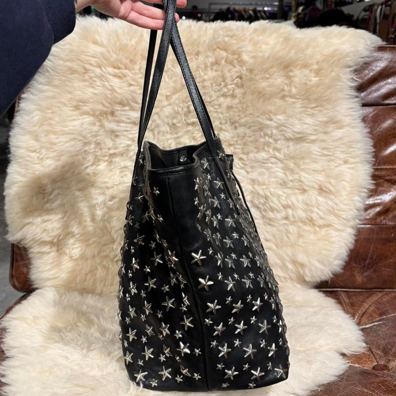 Jimmy Choo black leather tote bag with silver star studs all over