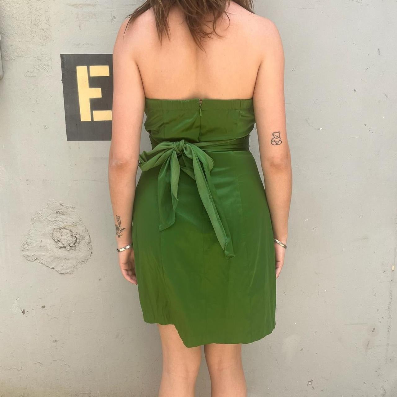 Wishes, Wishes, Wishes Y2K green stain strapless mini dress